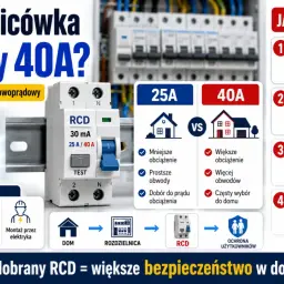 Porównanie wyłączników nadprądowych: 25A vs 40A. Jak dobrać RCD do domu, uwzględniając obciążenie, czułość i instalację.