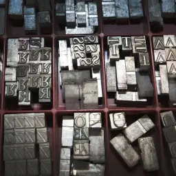 Metalowe czcionki do druku, w tym litery "K", "B", "R", "T", "A", "O", "6", "4", "2". Czy ołów przewodzi prąd? Te litery z pewnością mogłyby opowiedzieć historię.