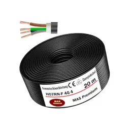Czarny kabel gumowy H07RN-F 4G 4 na szpuli, 20 m. Widoczne miedziane żyły.