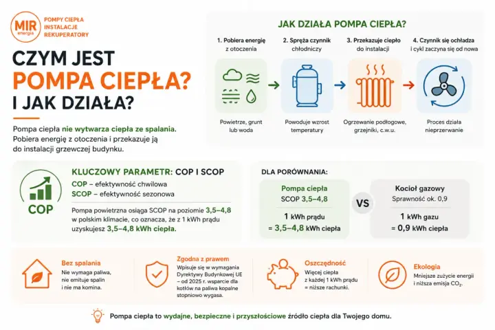 Pompy ciepła powietrzne to ekologiczne i oszczędne rozwiązanie. Pobierają energię z otoczenia, dając 3,5-4,8 kWh ciepła z 1 kWh prądu.